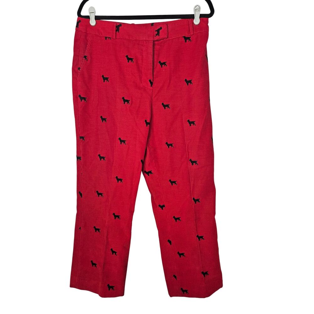 J. McLaughlin Red Wide-Leg Pants with Black Dog Embroidery